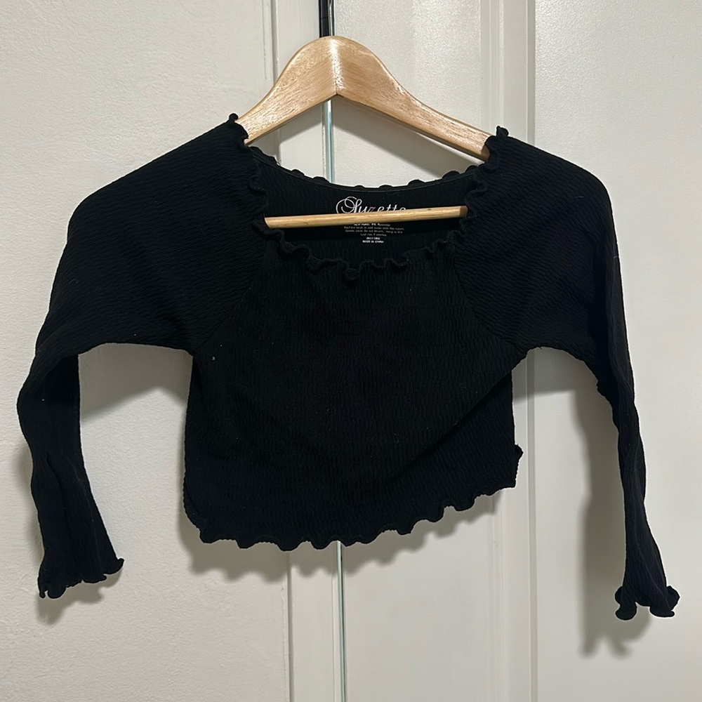 Black stretchy crop top long sleeve
